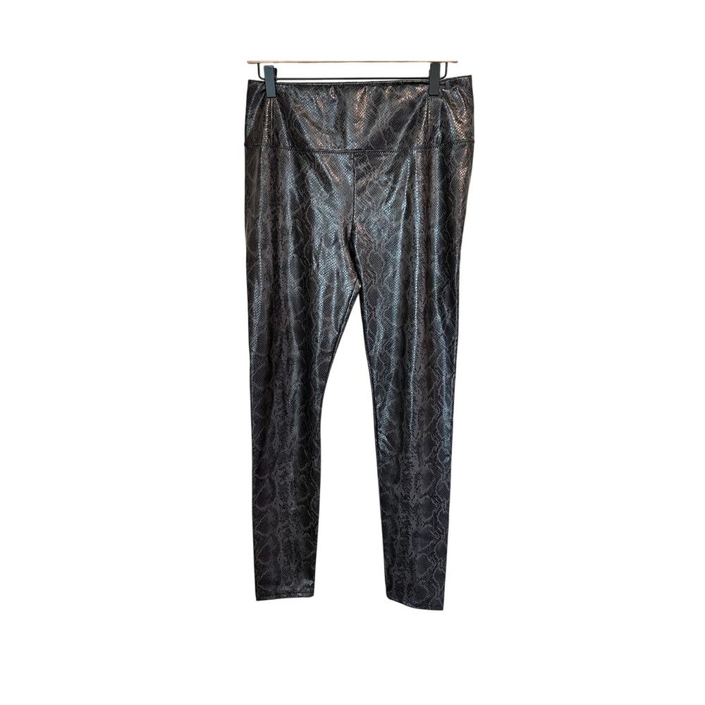 7 For All Mankind Leggings Womens M Black Faux Leather Snakeskin Pants High Rise